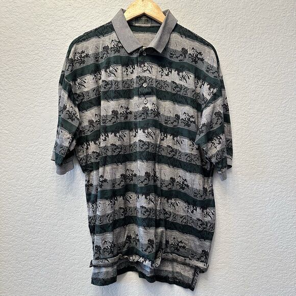 Descente Golf Collection Black Brown Short Sleeve Polo‎ Shirt Medium River Place - Picture 1 of 10